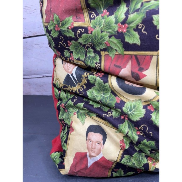 Vtg Handmade Home Decor Accent Pillow 32x22” Elvis Christmas Theme Print Fabric - Picture 3 of 5